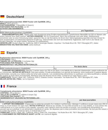 DoctorsBEST Doctors Best MSM with OptiMSM powder High Purity Sulfur Compound for Joint and Skin Health 250 g - Buy Online on GoSupps.com
