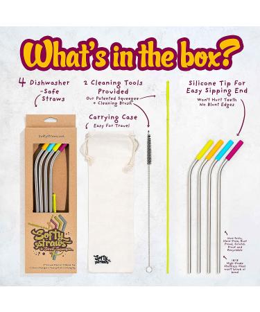 Softy Straws Stainless Steel Reusable Drinking Straws with Silicone Tips - 9 Long Metal Straws for Tumblers - Includes Cleaners and Carrying Case - Assorted Colors - Buy Online on GoSupps.com