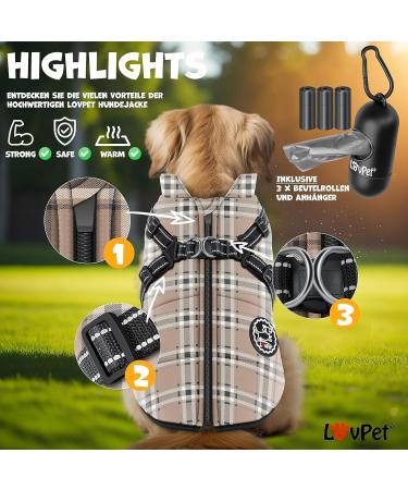 LOVPET Dog Jacket - Waterproof Winter Vest with Dishes 45 Fenders Reflectors & D-Ring - 2XL Beige | International Shipping Available - Buy Online on GoSupps.com