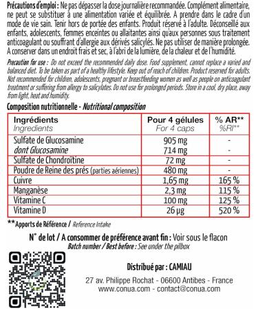 Joints Pain joint comfort LE ONLY 5 ACTIONS IN 1 flex Sulfate Glucosamine Chondroitin Plant Meadowsweet copper and manganese Muscle painful complex 120 capsules France - Buy Online on GoSupps.com