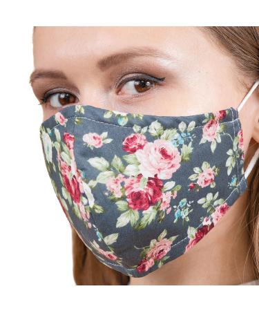 Identity LNGR facial masks with flower pattern washable Christmas reusable cotton mask and satin silk face mask with a filter bag for women wedding women 4-layer fabric cover blue flower pattern