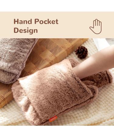 Premium Faux Fur Hot Water Bottle 2L for Menstrual Cramps & Pain Relief - Hot/Cold Therapy, Hand Pocket Design - Khaki - Buy Online on GoSupps.com