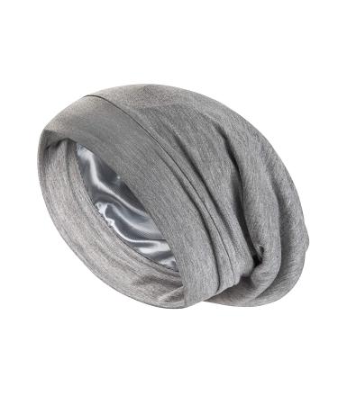 Satin Bonnet Sleep Cap Hair Cover Bonnet Satin Lined Slouchy Beanie Night Sleeping Hat - Adjustable for Curly Hair Light Gray