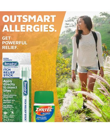 Zyrtec 24 Hour Allergy Relief Tablets & Benadryl Itch Relief Stick Bundle Pack | 90 ct Cetirizine HCl & Extra Strength Diphenhydramine with Zinc Acetate - Buy Online on GoSupps.com