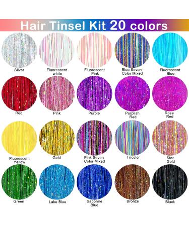 48 Inch Hair Tinsel Kit - 20 Colors, 4800 Strands - Heat Resistant Extensions for Women & Girls - Hair Accessories Included - Buy Online on GoSupps.com