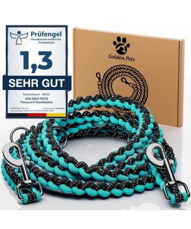 Test grade: very good - dog leash reflecting i 2m adjustable weatherproof & tearproof up to 250 kg i paracord Kleine Umh ngeleine i small - large dogs turquoise - black 2 m dogs from 15 kg