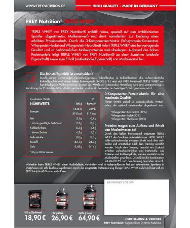 FREY Nutrition TRIPLE WHEY 750g - Cookies & Cream | High 30% Isolate & BCAA Content - Premium Protein Supplement for International Shipping - Buy Online on GoSupps.com