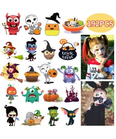 MISS FANTASY Halloween Tattoos  192 PCS Halloween Temporary Tattoos with 32 Glow in The Dark Children Tattoos Halloween Ghost Monster Skeleton Tattoos for Kids