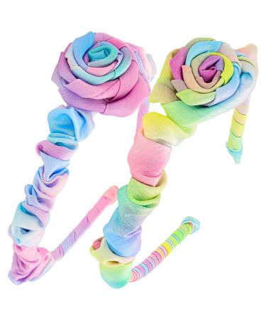 FROG SAC 2 Tie Dye Headbands For Girls, Satin Rosette Head Band For Kids, Ruched Headband Hair Accessories, Dressy Girl Hair Bands For Children
