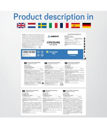 Citicoline CDP Choline 500mg - 60 Capsules - Dosage lev pour la m moire la concentration et le soutien mental - Sans additifs ind sirables - 2 mois d'approvisionnement | Ambervit - Buy Online on GoSupps.com