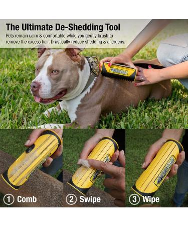 King Komb Deshedding Tool | Self-Cleaning Retractable Blades | 3 Metal Edges & Rubber Bristles | Large Yellow | Grooming Brush for Top & Undercoat - Buy Online on GoSupps.com