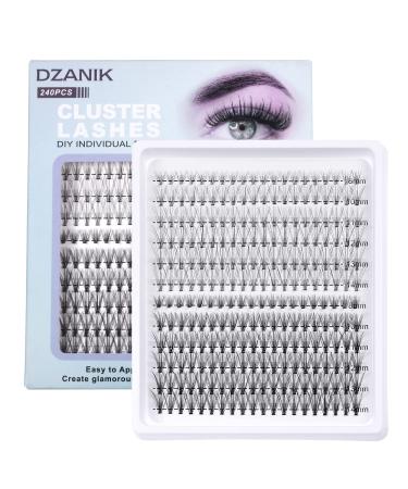 DZANIK Individual Lashes 240pcs Cluster Lashes D Curl 8-14mm Mixed 10D/20D Natural Look DIY Individual Eyelash Extensions At Home(10D/20D-D-8-14 Mix)