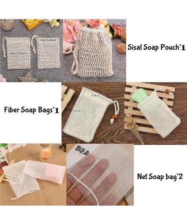 Shower Soap Bags 4 pcs Set for Homemade Soap - Foaming and Drying Holder for Shower Bar Soap with Loofah - Beige, Blue, Green - 6.3x3.54 inches - Buy Online on GoSupps.com