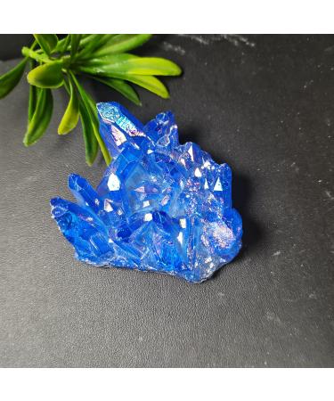 Home Decoration Crystal Cluster Specimen Blue Angel Aura Flower Natural Electroplating Gemstone Quartz Cluster Stones Home Collections (Size : 70-90g)