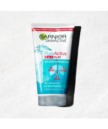 Garnier Pure Active 3in1 Clay Mask-Wash-Scrub 150ml With Clay Eucalyptus & Salicylic Acid Face Cleanser For Oily Skin Packaging May Vary (Pack of 2) 1.2 l (Pack of 2) 3in1 Clay Mask Scrub - Buy Online on GoSupps.com