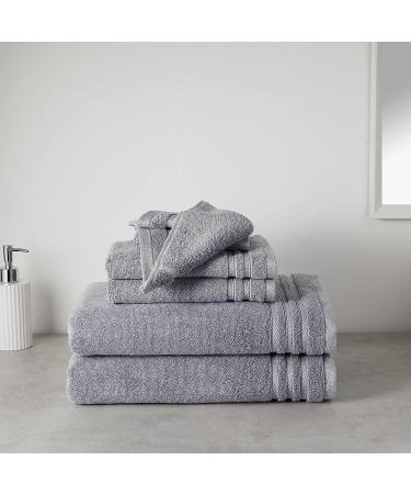 Amazon Basics 6-Piece Cotton Bath Towel Set with 30% Recycled Content - Blue Grey - Buy Online on GoSupps.com