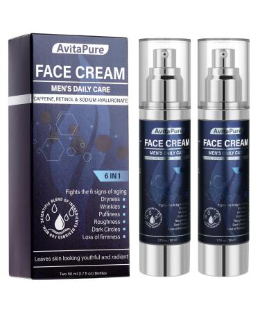 6-in-1 Face Cream for Men Mens Anti Aging Face Cream w/Caffeine & Retinol to Firm, Hydrate & Refresh Skin, Quick-Absorbing Non-Greasy Formula 1.7 Fl Oz (Pack of 2)