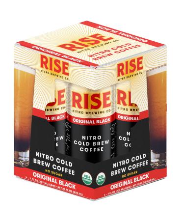 RISE Brewing Co. | Original Black Nitro Cold Brew Coffee | Sugar and Gluten-Free, Vegan | Organic & Non-GMO | Low Acidity | 7 fl. oz. Cans (4 Pack) Original 7 Fl Oz (Pack of 4)