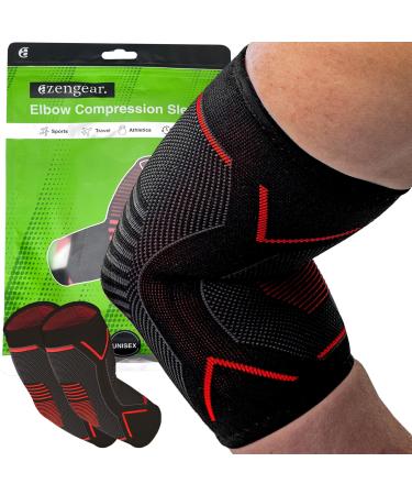 aZengear Elbow Compression Sleeve (Pair) for Men Women | Instant Joint Pain Relief Support Brace Splint Wraps for Tendonitis Arthritis Golf Tennis Weightlifting (Black w/Red XL) Black w/Red (Pair) XL