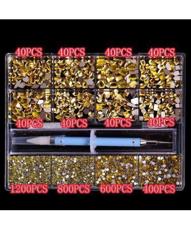 Lemon Yellow Nail Art Rhinestones Set - 3320 Pcs Crystal Gems & Round Beads for DIY Nail Crafts | Includes Tweezers Pen - 24 Types of 320 Diamonds + 3000 Flat Back Gemstones - Buy Online on GoSupps.com