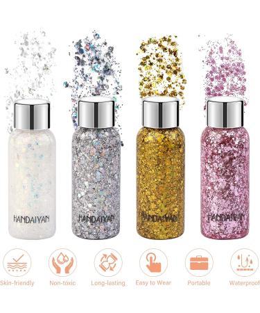 Buy Vegena Body Glitter Gel - 5 Bottle Set | Chunky Face & Hair Glitter for Festivals Parties & Cosmetics (White Gold Silver Pink) - International Shipping Available - Buy Online on GoSupps.com