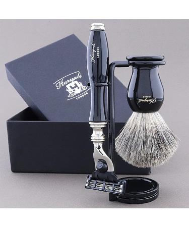 Haryali London 5pc Men's Shaving Kit with 3 Edge Razor, Black Badger Hair Brush, Bowl, Soap, and Stand - Ideal Set for Men - Buy Online on GoSupps.com