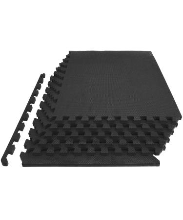 Prosource Fit Extra Thick Puzzle Exercise Mat 3/4" or 1, EVA Foam Interlocking Tiles for Protective, Cushioned Workout Flooring for Home and Gym Equipment Black 1" Thick 24 Square Feet