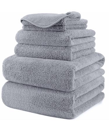 POLYTE Oversize, 60 x 30 in, Quick Dry Lint Free Microfiber Bath Towel Set, 6 Piece (Gray)