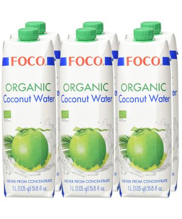 FOCO Organic Coconut Water - Pure & Refreshing Thirst Quencher | Vegan Sports Drink | Low-Calorie 100% Coconut Water - 6 x 1L Pack - Buy Online on GoSupps.com