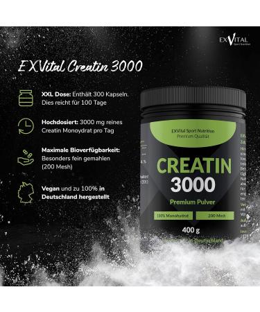 Creatin 3000 Premium - 400g Powder | 3400mg Creatine Monohydrate | Workout Booster | 100% Pure | Halal & Vegan - Buy Online on GoSupps.com