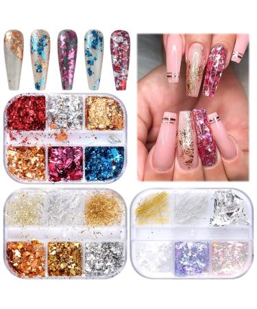 Ebanku 3pcs foils nail art chip glitter gold -art nail foil sticker double -sided color gold foil for diy nail art decorations - Buy Online on GoSupps.com
