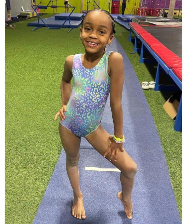 Domusgo Toddler Gymnastics Leotard | Long Sleeve Sparkly Tumbling Dance | Green Purple Leopard | 5-6 Years - Buy Online on GoSupps.com