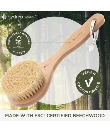 Hydrea London Premium Cactus Bristle Dry Body Brush - Exfoliating Vegan Dry Brush for Cellulite Removal and Lymphatic Drainage - FSC Certified Beechwood - Buy Online on GoSupps.com