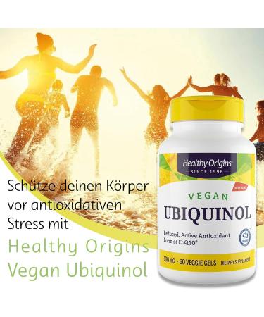 Healthy Origins Vegan Ubiquinol 100mg - High Dose Gluten-Free Non-GMO 60 Vegan Soft Capsules - Lab Tested Antioxidant Support - Buy Online on GoSupps.com