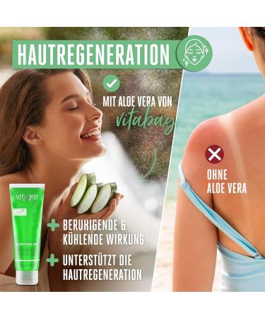 Vitabay Aloe Vera Gel 100% (99.9%) - 2x250ml After Sun Lotion & Sunburn Relief - Natural Moisturizer for Men - Aloe Vera Juice Ointment - Buy Online on GoSupps.com