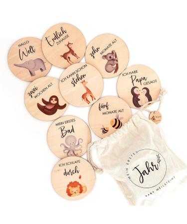 Wood Milestone Cards for Babies 30 Colorful Animal-Printed Wooden Slices | Perfect Gift for Birth & Baby Showers - Buy Online on GoSupps.com