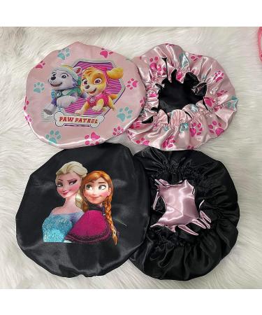 2PCS Reversible Satin Kids Toddler Bonnet Sleeping Cap - Frozen & Paw Patrol | Cartoon Character Night Cap for Curly Natural Hair - Buy Online on GoSupps.com