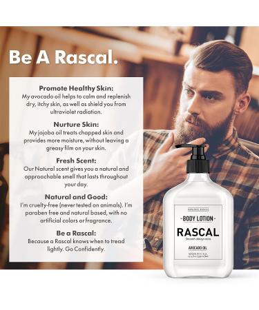 Rascal Body Lotion for Men | Avocado & Jojoba Oil | 13.3 oz | Hydrating Skin Care - Buy Online on GoSupps.com