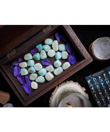 Crocon Amazonite Rune Stones Set - Elder Futhark Alphabet Engraved Symbols for Chakra Balancing | Decorative Stones 10-15mm - Buy Online on GoSupps.com