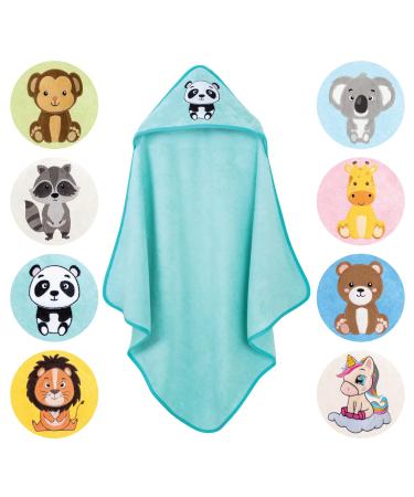 Laynenburg Premium hooded towel baby - bath towel made of 100% cotton - Oeko Tex - towel with hood for newborns & children - bath towel baby towel girl boys (panda 80 x 80cm) turquoise panda