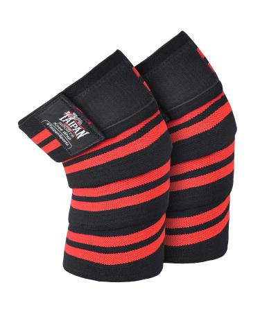 Taipan Knee Wraps for Weightlifting - 72" Length Heavy Duty Knee Straps Pair - Avoid Knee Injury - Provides Joint Stability I Cross Training & WODs I Compression & Elastic Support (Black/Red)