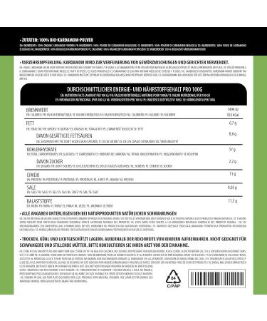 Organic Cardamom Powder (200g) - Gluten-Free, Lactose-Free, Additive-Free, Vegan | Laboratory-Tested, Organically Grown - Buy Online on GoSupps.com