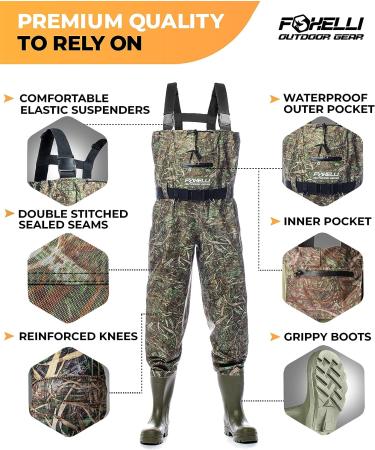 Foxelli Chest Waders  Camo Hunting Fishing Waders for Men and Women with Boots  2-ply Nylon/PVC Waterproof Bootfoot Waders 11 Camo - Buy Online on GoSupps.com