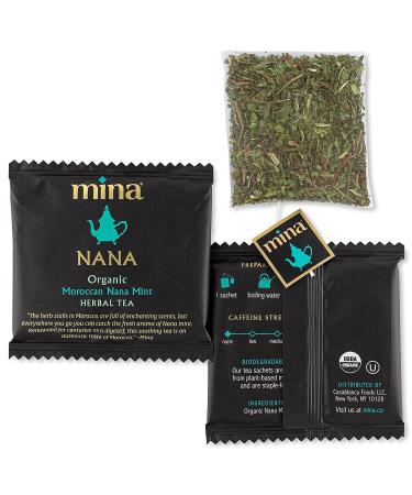 Mina Organic Moroccan Nana Mint Herbal Tea - Caffeine Free, Soothing Herbal Tea | 15 Biodegradable Sachets - Buy Online on GoSupps.com