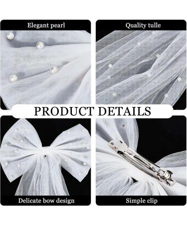 NICENEEDED Bridal Veil Bowknot Hair Clip Bride Pearl Tulle Hair Bow Barrettes with Fringe Wedding Mesh Hairpins Headpieces for Bridesmaid Flower Girl Hair Decoration - Buy Online on GoSupps.com