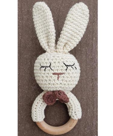 Organic Crochet Teether Rattle - Forest Friends Handmade Amigurumi Bunny Deer Fox on Wooden Ring - Natural Baby Toys - Buy Online on GoSupps.com