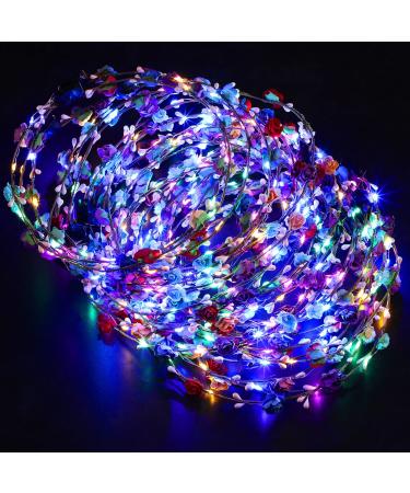 Janinka 30 Pieces LED Flower Crown Light up Headband Luminous LED Flower Wreath Floral Glowing Fairy Crown Glow in the Dark Headband for Women Girls Valentine's Day Wedding Party Hair Accessories