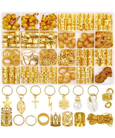 Lucomb 259 Pcs Hair Jewelry for Braids  Loc Jewelry for Hair Dreadlock  Hair Jewelry for Women  Metal Gold Braids Rings Cuffs Clips for Dreadlock Accessories Hair Braids Jewelry Decorations