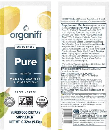 Organifi Pure Smart Packs - 30 Packets Lemon Flavor - Promotes Mental Clarity & Normal BDNF Levels - 0.23 oz - Buy Online on GoSupps.com