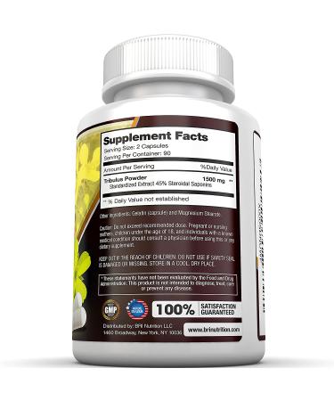BRI Nutrition Tribulus Terrestris 1500mg - 180 Count - 45% Steroidal Saponins - Bulgarian Tribulus - Highest Purity - 90 Day Supply - Buy Online on GoSupps.com